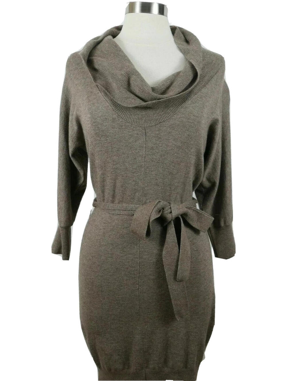 Express Womens Stretch Wool 3/4 Sleeve Off Shoulder Brown Belt Tunic Sweater XS